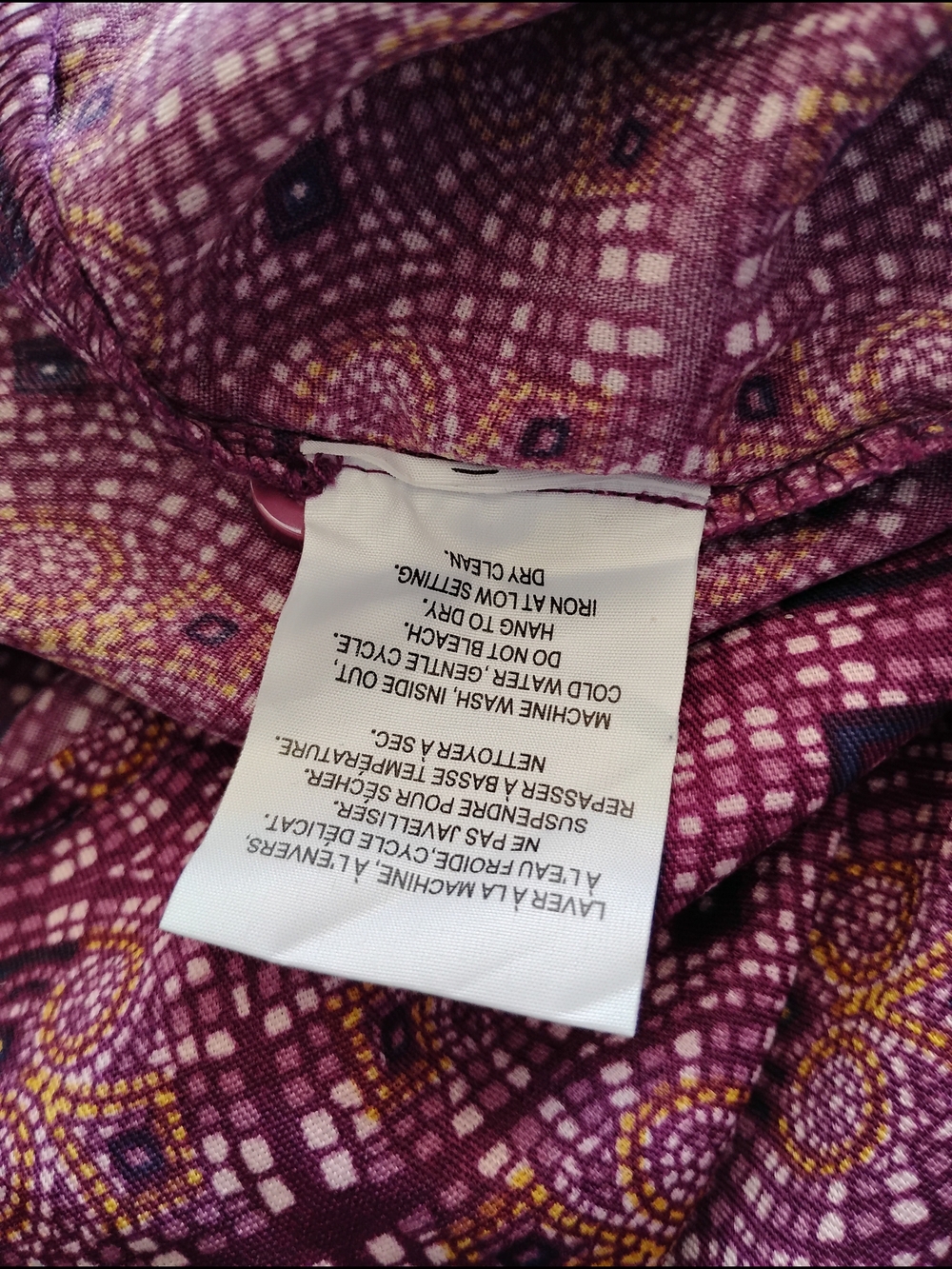Penningtons Women's Pleated Split Neckline Purple Printed 3/4 Sleeve Blouse Top - Picture 5 of 5